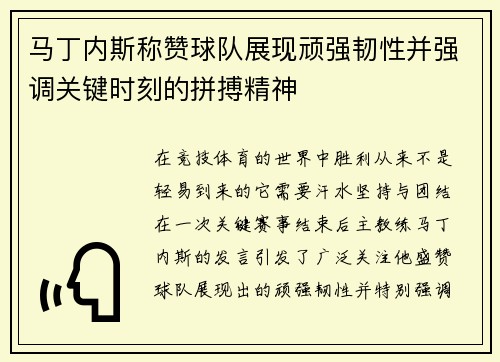 马丁内斯称赞球队展现顽强韧性并强调关键时刻的拼搏精神